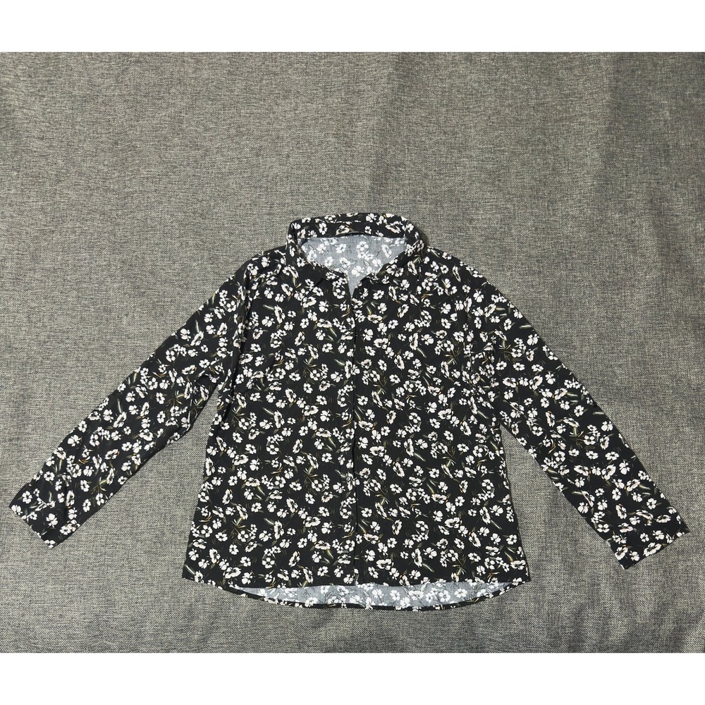 Max Women's UK 18 EUR 44 Button Up Floral Long Sleeve Viscose Blouse Black White